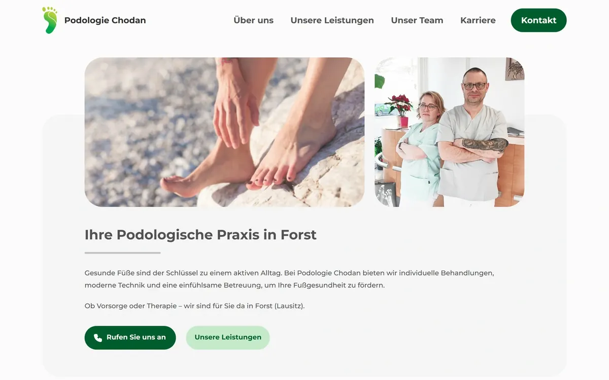 Podologie Chodan website, above the fold